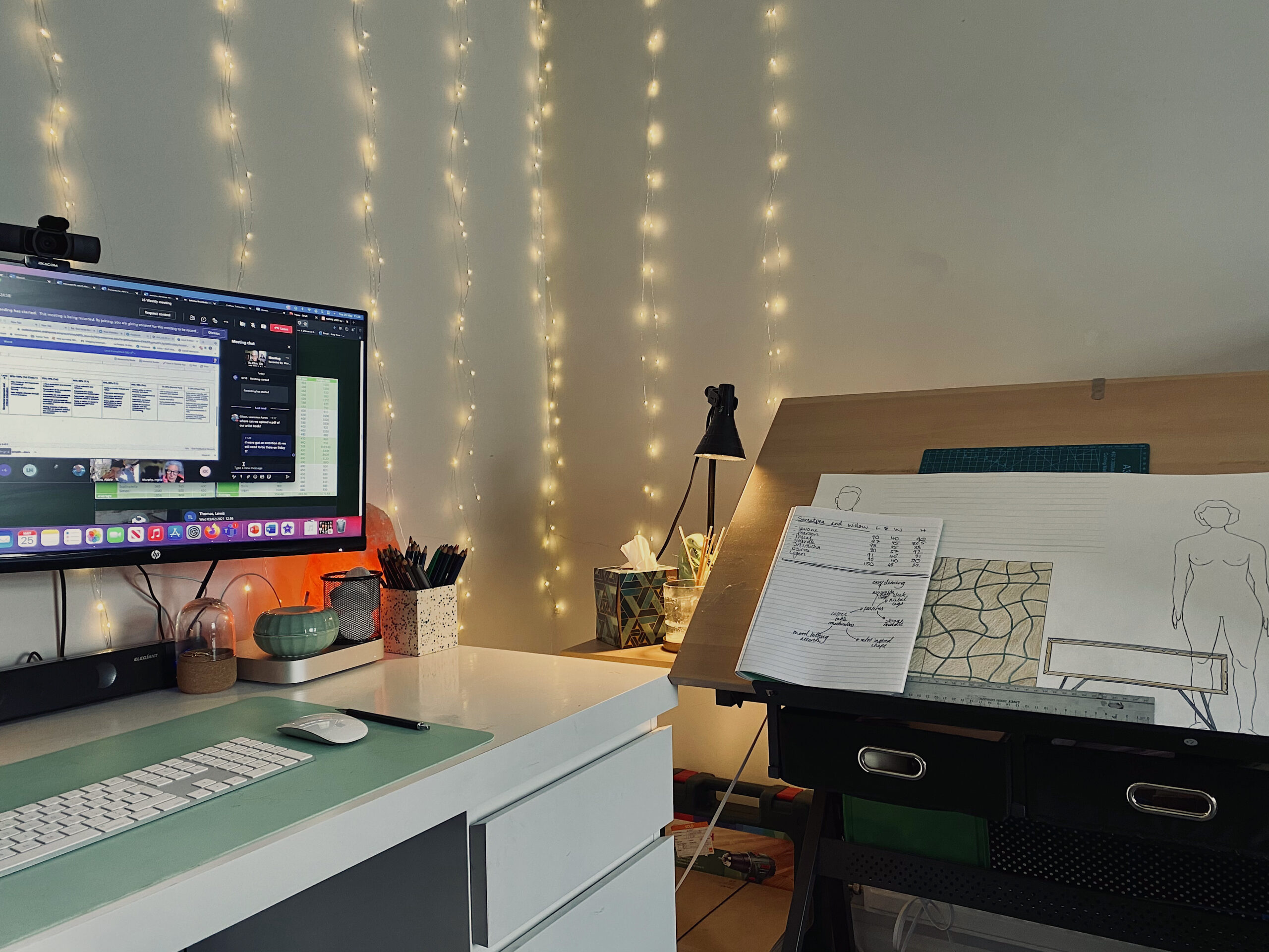 Katy's workspace. A corner of her bedroom with a computer and drawing table